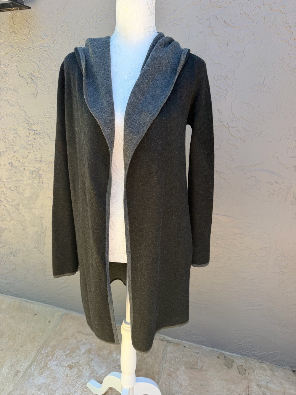 BNCI by Blanc Noir Hooded Long Cardigan Coatigan Charcoal Gray Black S